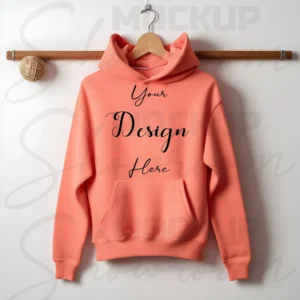 Orange Hanging Hoodie Mockup, Front View