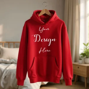 Red Hanging Hoodie Mockup, Front View