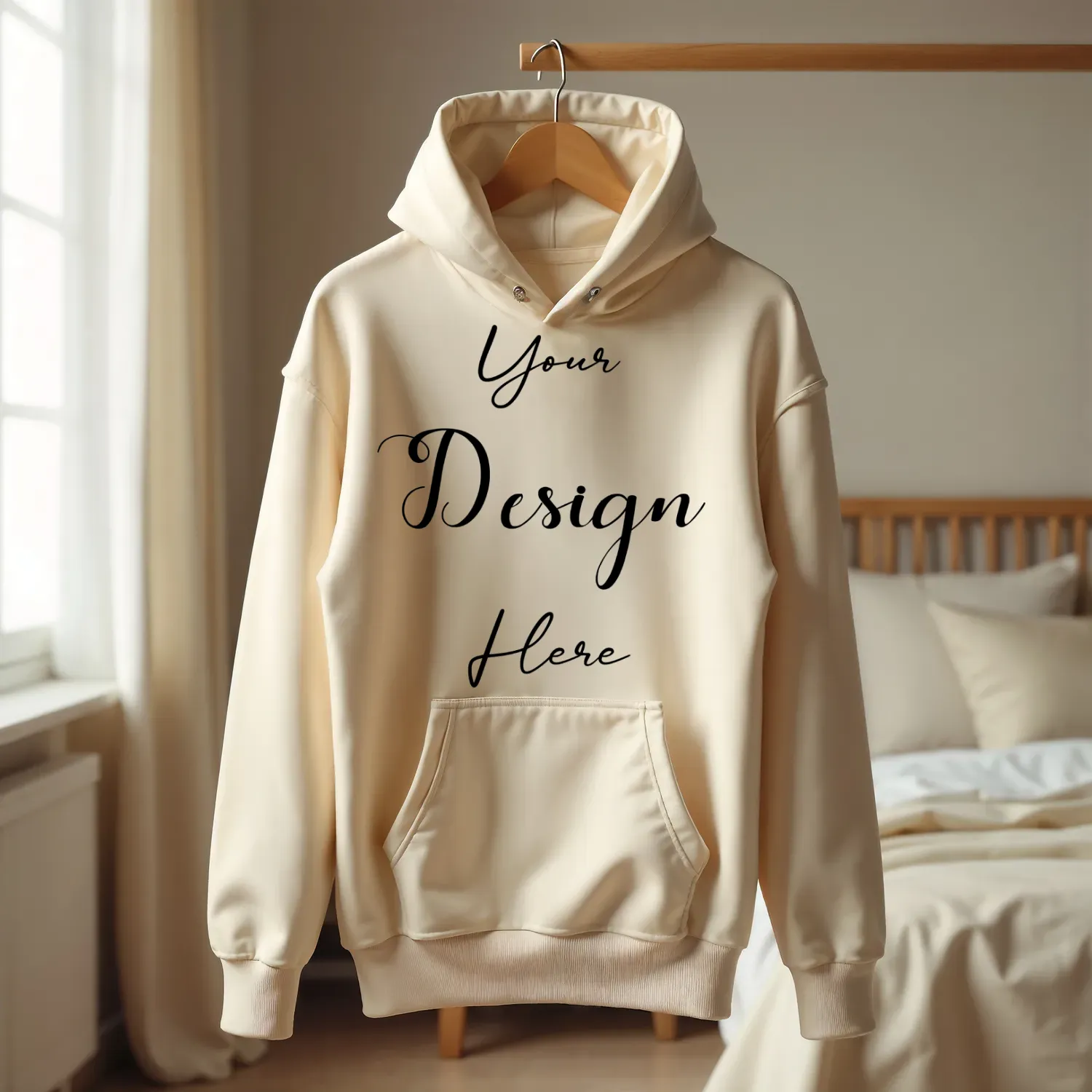 Sand Hanging Hoodie Mockup, Front View
