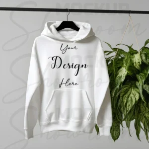 White Hanging Hoodie Mockup, Front View