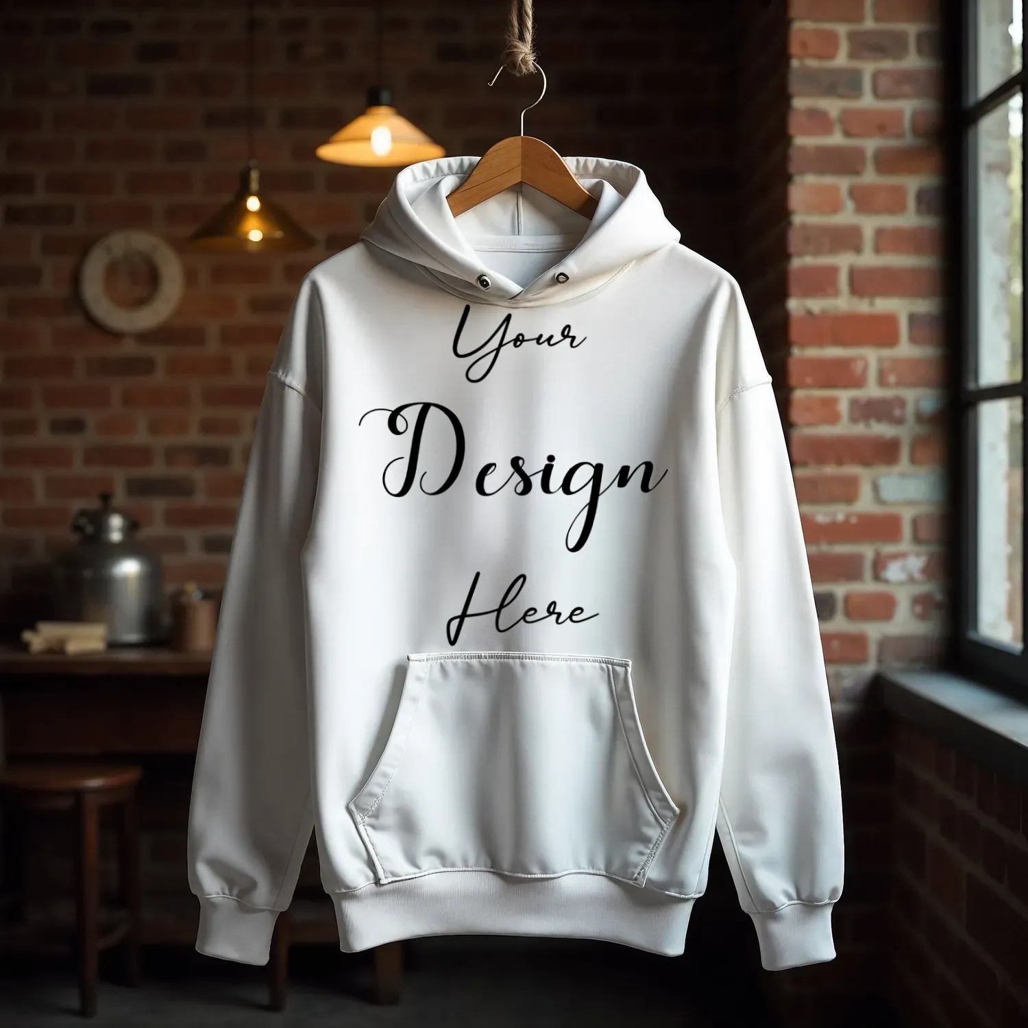 White Hanging Hoodie Mockup, Front View