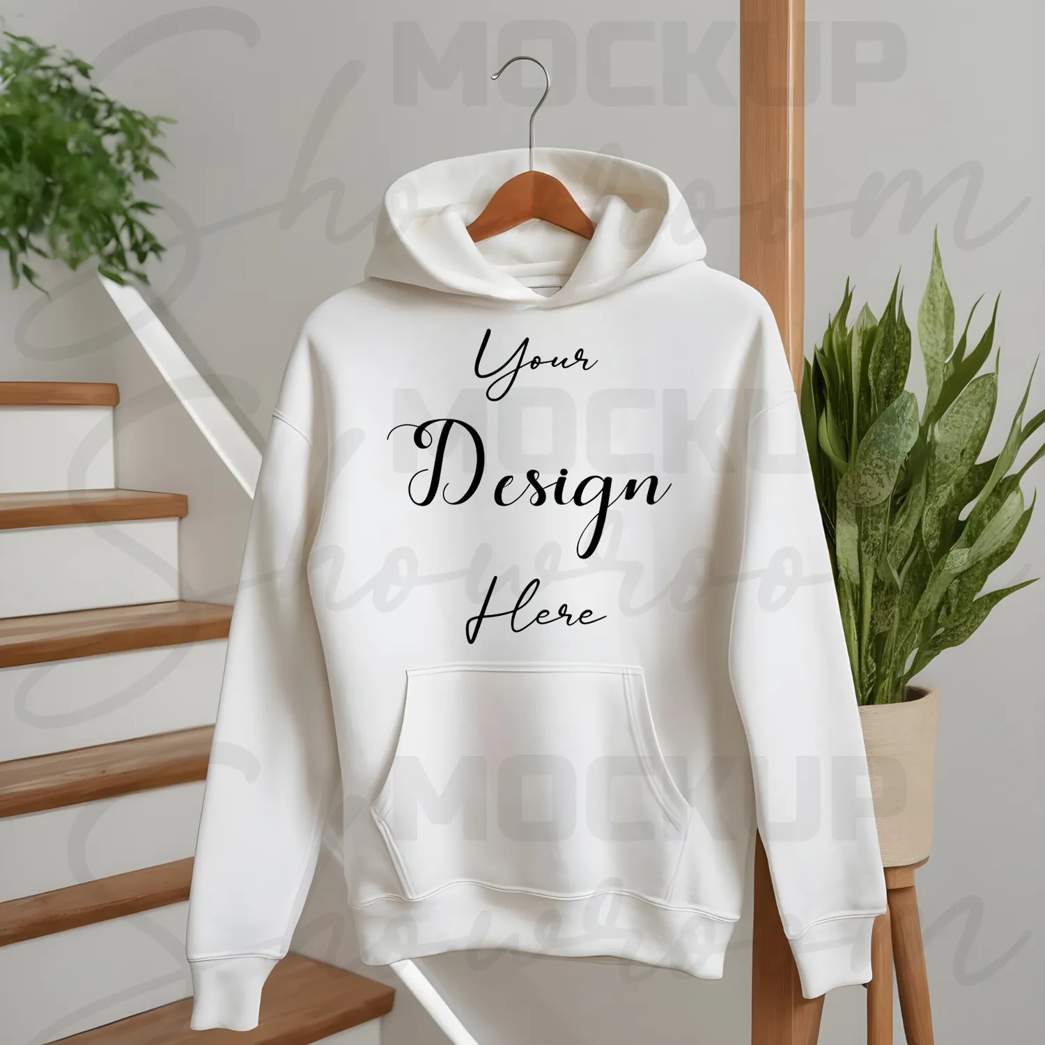 White Hanging Hoodie Mockup, Front View