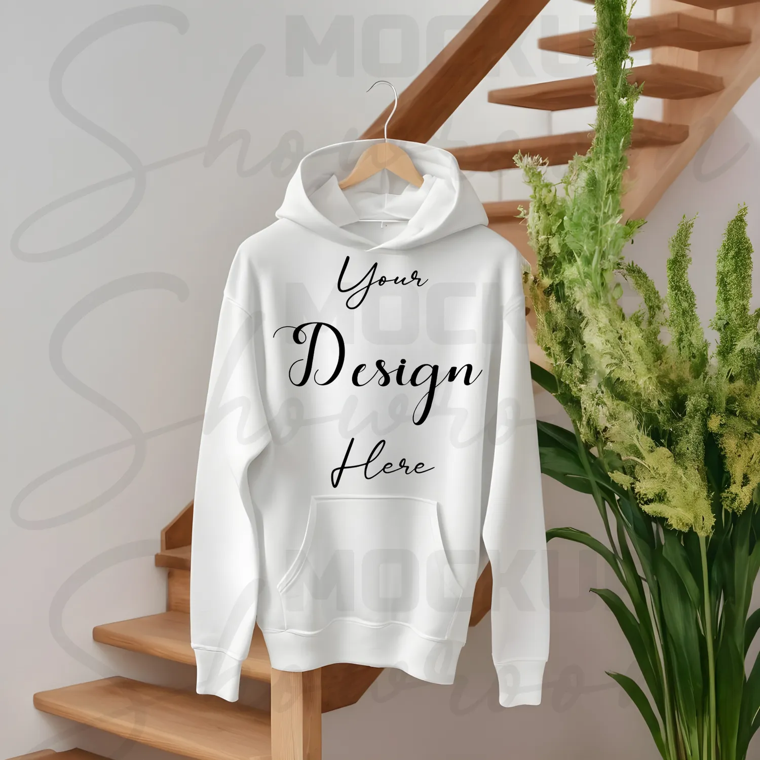 White Hanging Hoodie Mockup, Front View