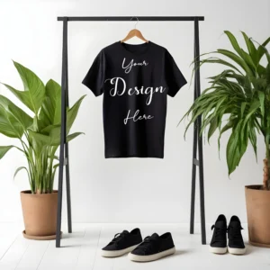 Black Hanging T-Shirt Mockup, Front View