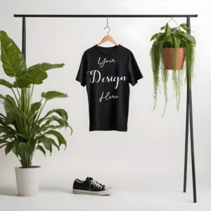 Black Hanging T-Shirt Mockup, Front View