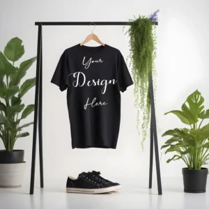 Black Hanging T-Shirt Mockup, Front View