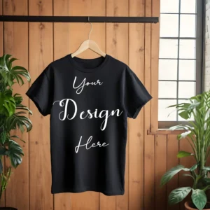 Black Hanging T-Shirt Mockup, Front View
