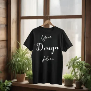 Black Hanging T-Shirt Mockup, Front View