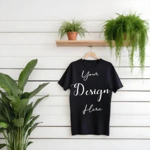Black Hanging T-Shirt Mockup, Front View