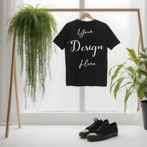 Black Hanging T-Shirt Mockup, Front View