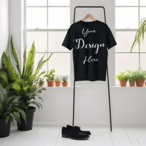 Black Hanging T-Shirt Mockup, Front View