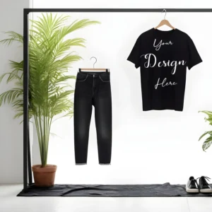 Black Hanging T-Shirt Mockup, Front View