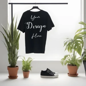 Black Hanging T-Shirt Mockup, Front View