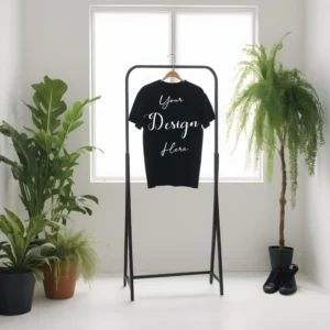 Black Hanging T-Shirt Mockup, Front View