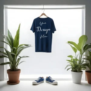 Dark Blue Hanging T-Shirt Mockup, Front View