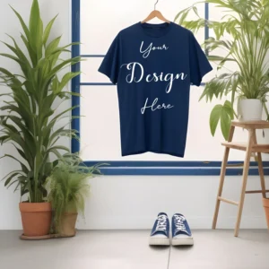 Dark Blue Hanging T-Shirt Mockup, Front View