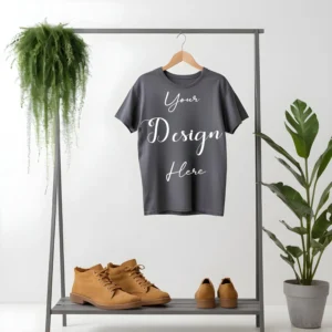 Dark Gray Hanging T-Shirt Mockup, Front View