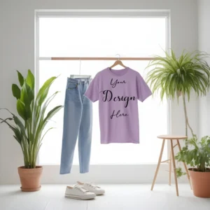 Mauve Hanging T-Shirt Mockup, Front View