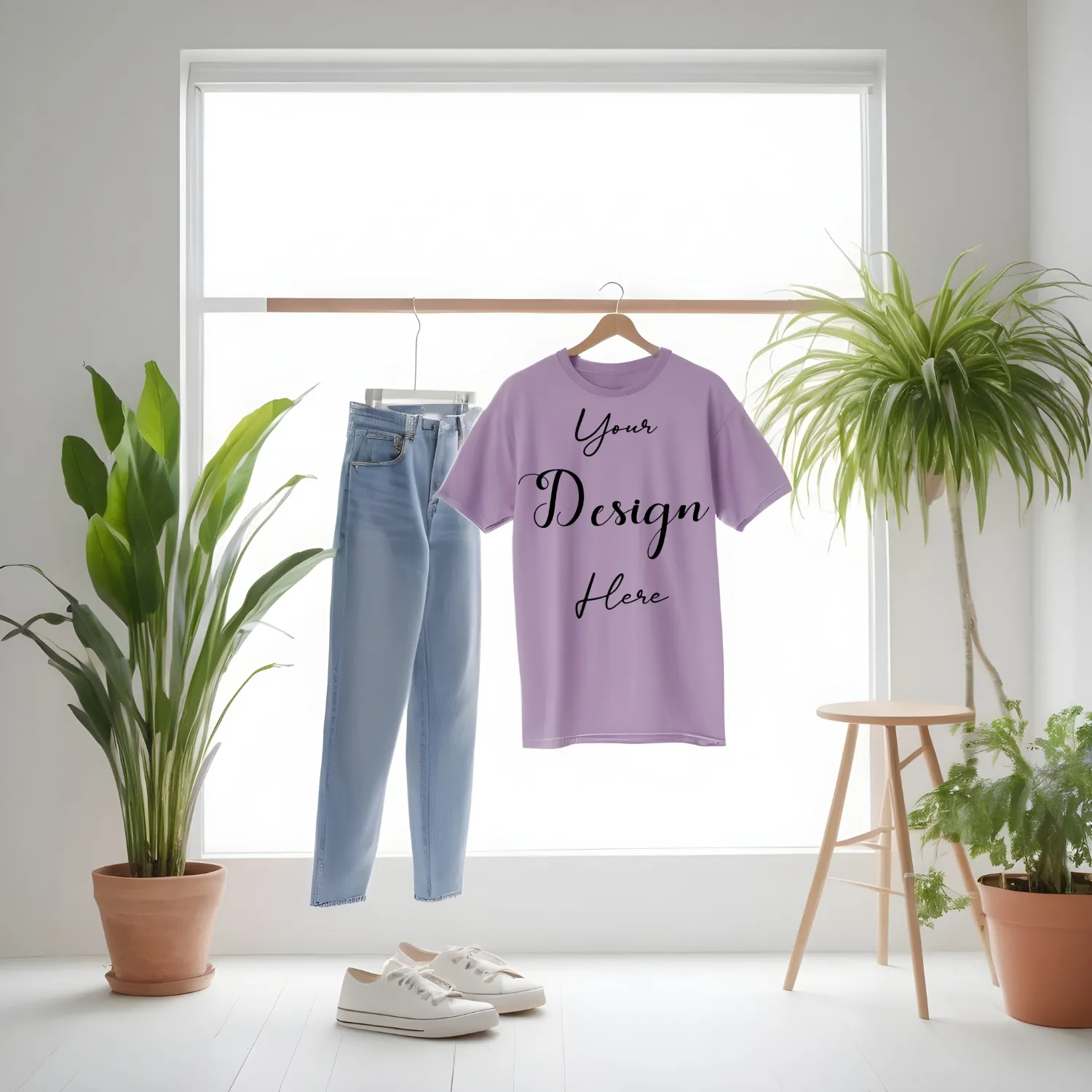 Mauve Hanging T-Shirt Mockup, Front View