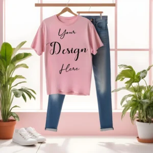Pink Hanging T-Shirt Mockup, Front View