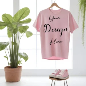 Pink Hanging T-Shirt Mockup, Front View