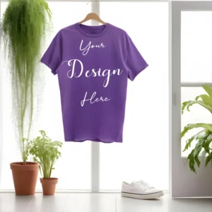 Purple Hanging T-Shirt Mockup, Front View