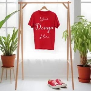 Red Hanging T-Shirt Mockup, Front View