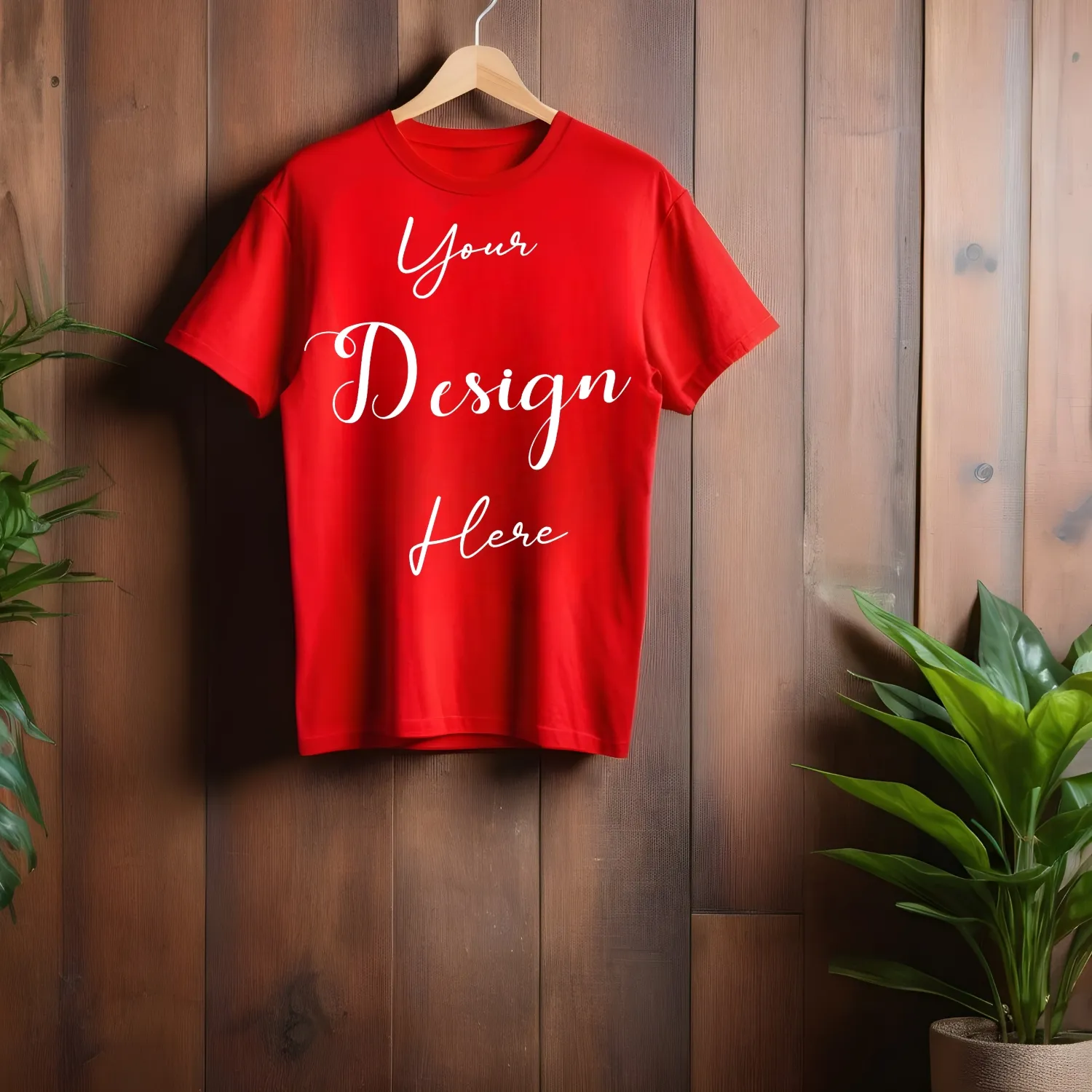 Red Hanging T-Shirt Mockup, Front View