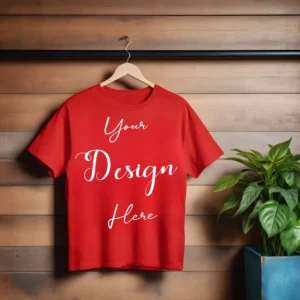 Red Hanging T-Shirt Mockup, Front View
