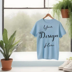 Sky Blue Hanging T-Shirt Mockup, Front View