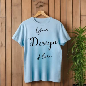 Sky Blue Hanging T-Shirt Mockup, Front View