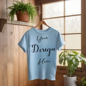 Sky Blue Hanging T-Shirt Mockup, Front View
