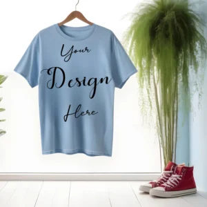 Sky Blue Hanging T-Shirt Mockup, Front View