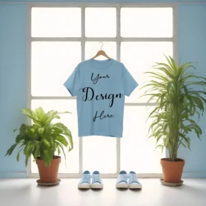Sky Blue Hanging T-Shirt Mockup, Front View