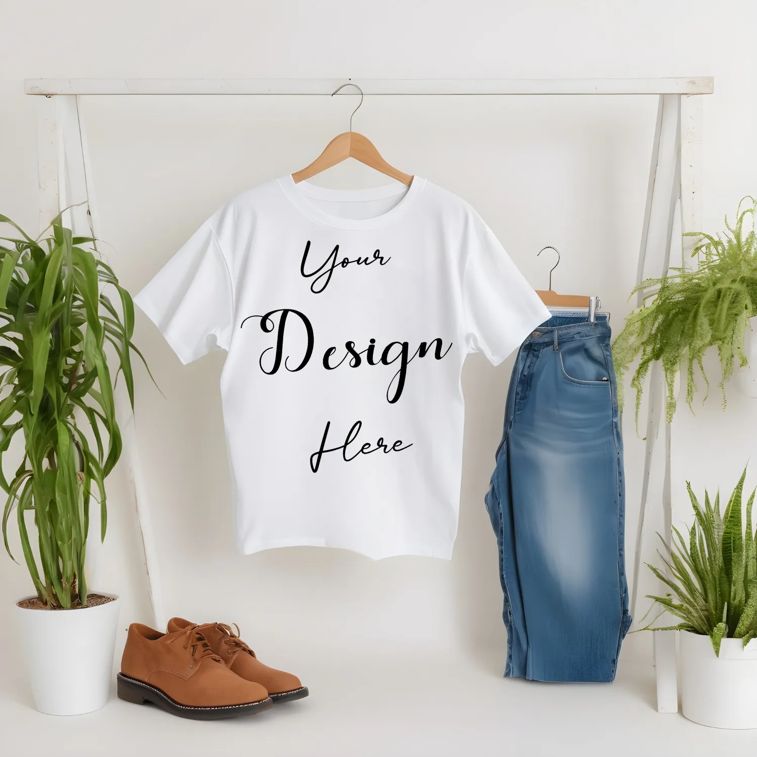 White Hanging T-Shirt Mockup, Front View