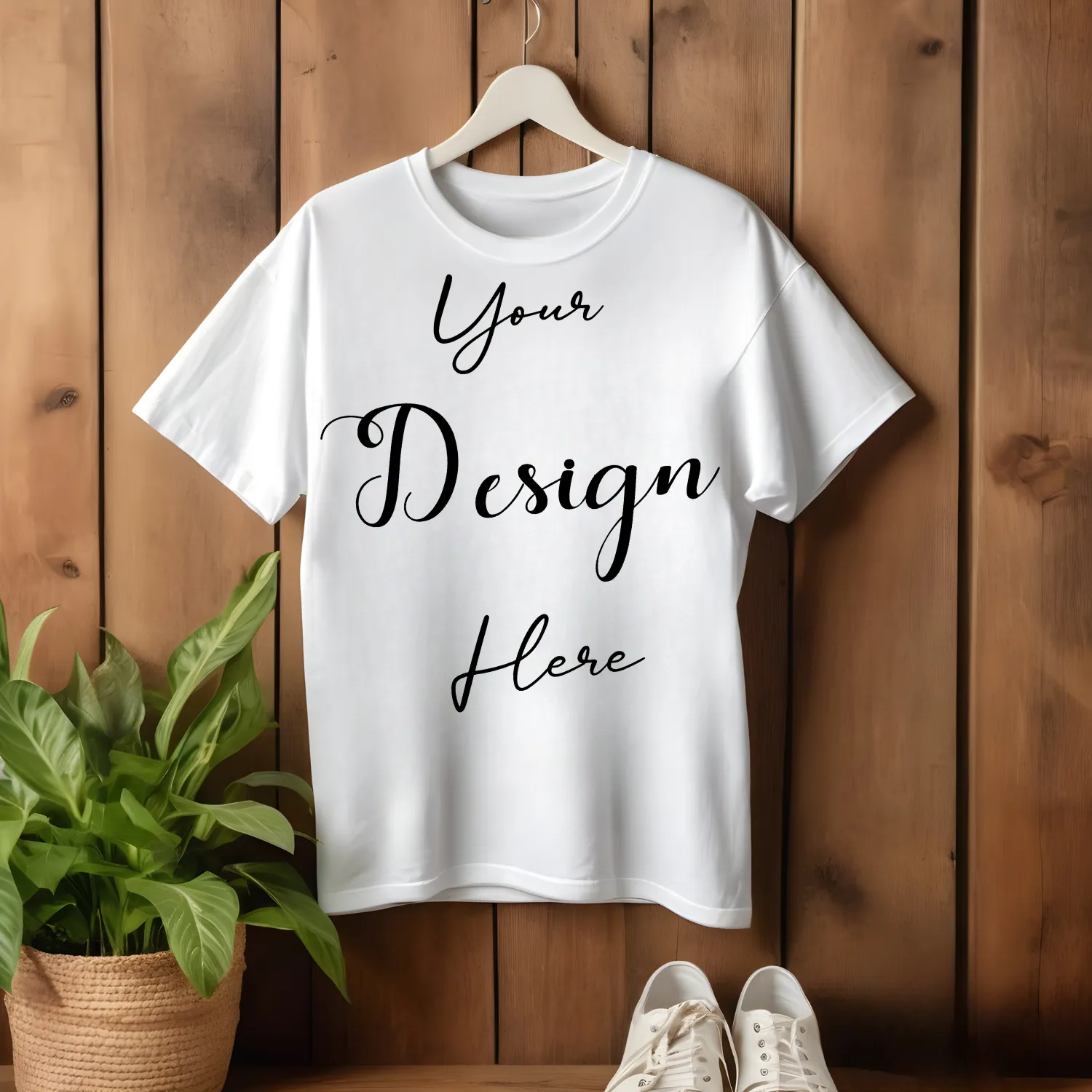White Hanging T-Shirt Mockup, Front View