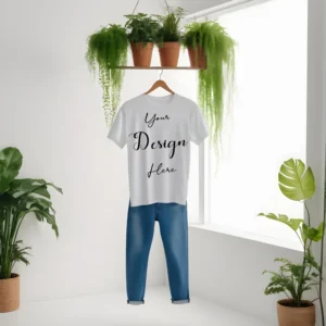 White Hanging T-Shirt Mockup, Front View