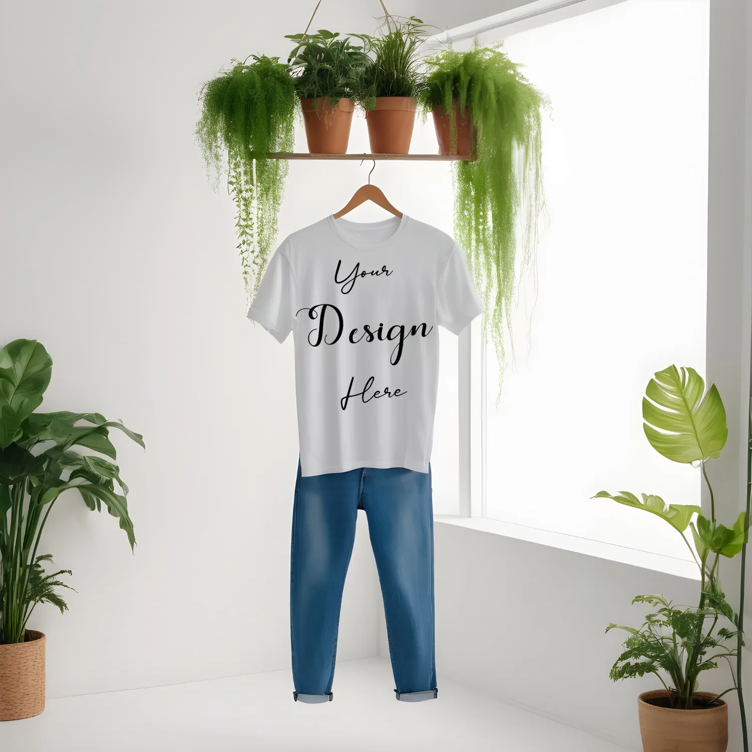 White Hanging T-Shirt Mockup, Front View