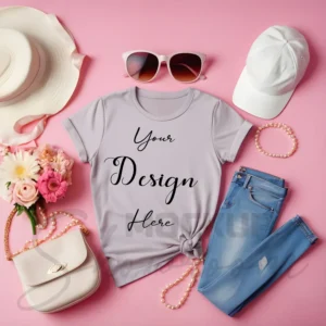 Ash Gray Flat Lay T-Shirt Mockup