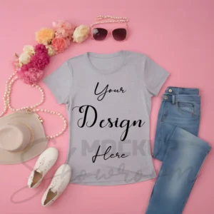 Ash Gray Flat Lay T-Shirt Mockup