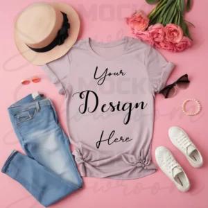 Ash Gray Flat Lay T-Shirt Mockup