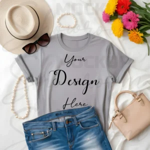 Ash Gray Flat Lay T-Shirt Mockup