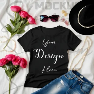 Black Flat Lay T-Shirt Mockup