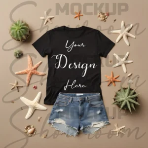 Black Flat Lay T-Shirt Mockup