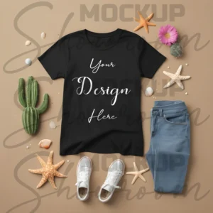 Black Flat Lay T-Shirt Mockup