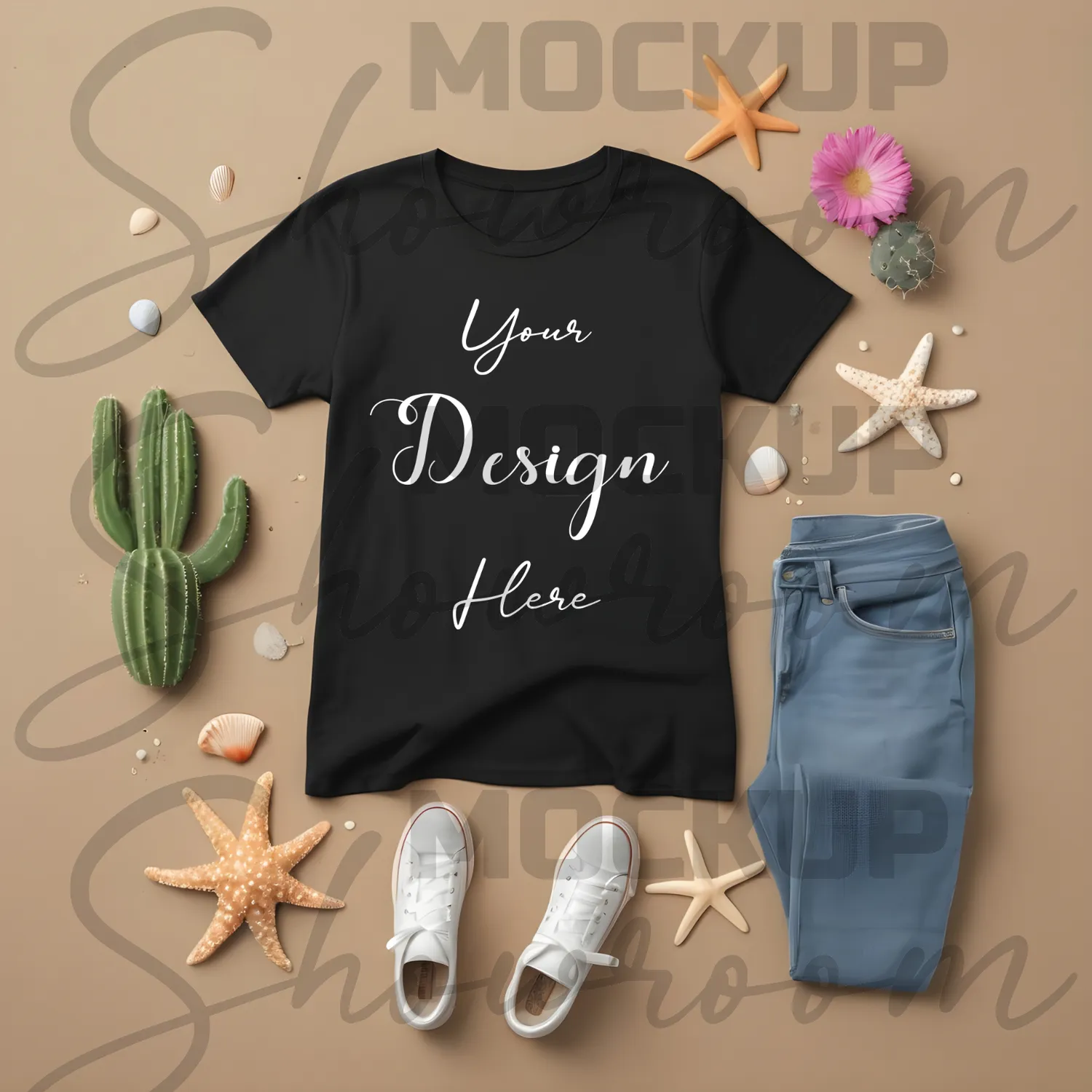 Black Flat Lay T-Shirt Mockup