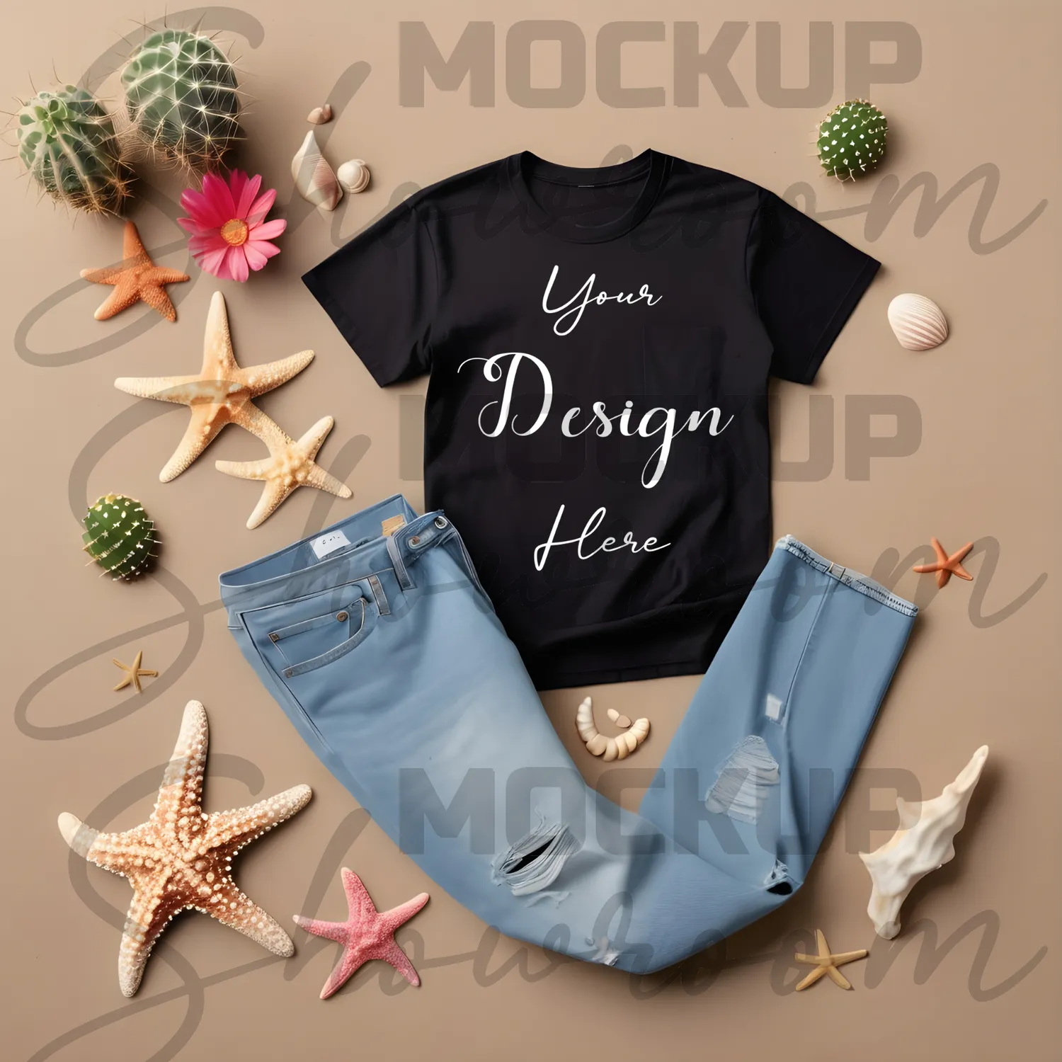 Black Flat Lay T-Shirt Mockup