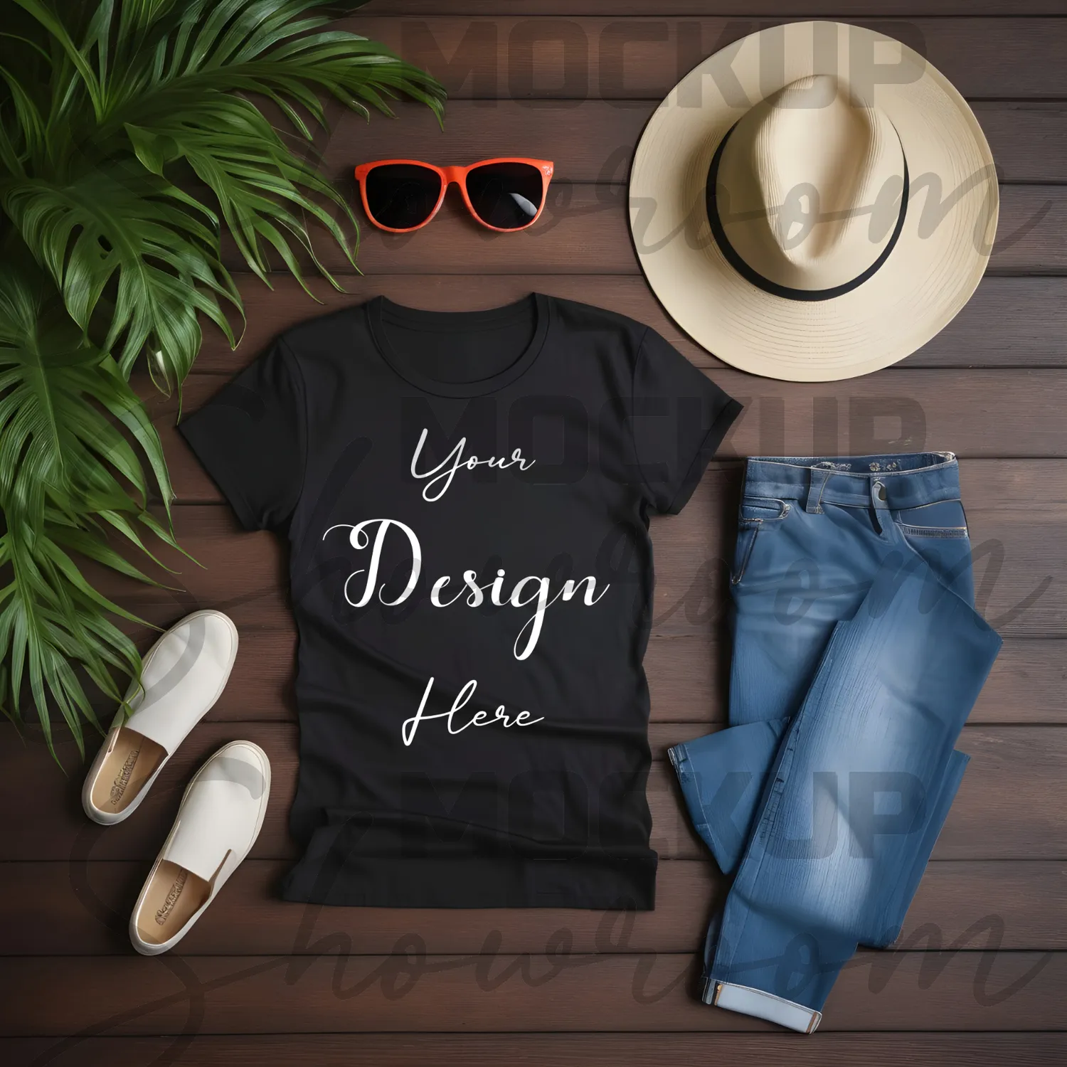 Black Flat Lay T-Shirt Mockup