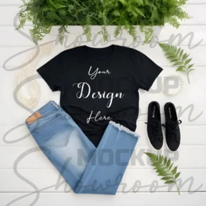 Black Flat Lay T-Shirt Mockup