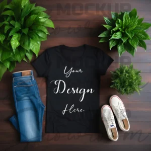 Black Flat Lay T-Shirt Mockup